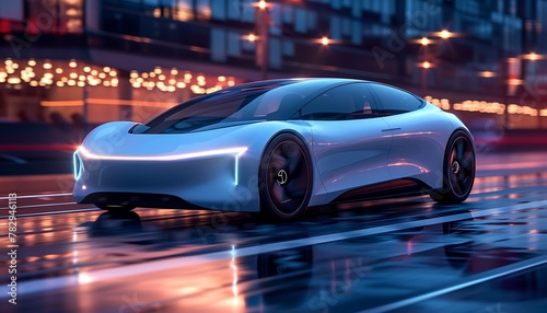 concept for a next-generation electric car equipped with advanced AI technology for autonomous driving