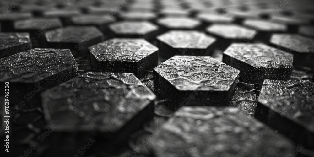 Shimmering Hexagonal Textured Surface in Monochrome
