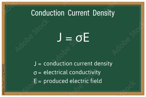 Conduction Current Density Formula on a green chalkboard. Education. Science. Formula. Vector illustration.