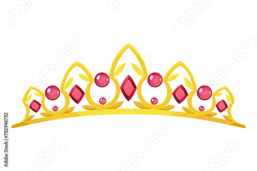 Queen golden crown vector icon. Gold princess tiara cartoon illustration