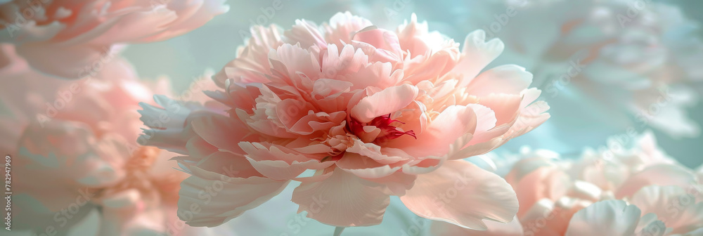 Soft Pastel Peonies Blooming - Elegant Floral Panorama