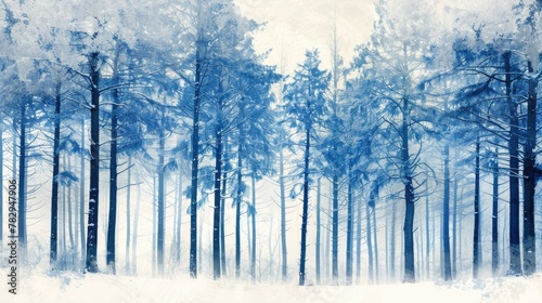 Snow-covered trees in a winter forest, suitable for nature backgrounds © Fotograf