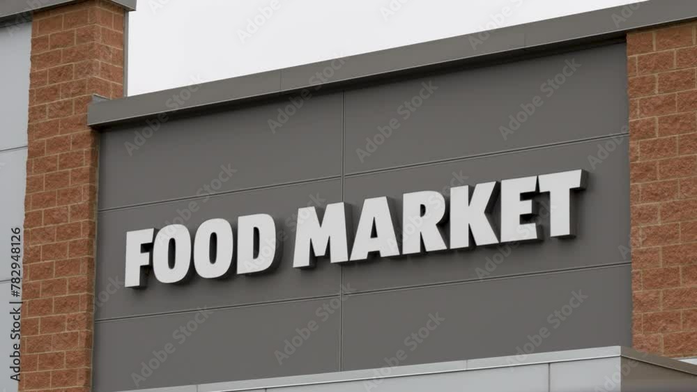 Food market sign on the building Food market sign on the building