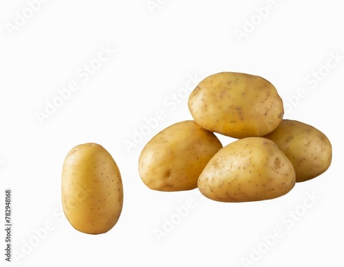 A cluster of fresh, raw potatoes sits isolated on a white background