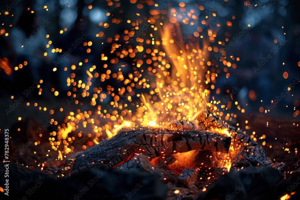 Enchanting Campfire Sparks Against Twilight Backdrop Enchanting Campfire Sparks Against Twilight Backdrop