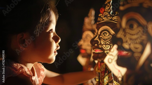 A young girl admiring a sculpture, perfect for art concepts photo