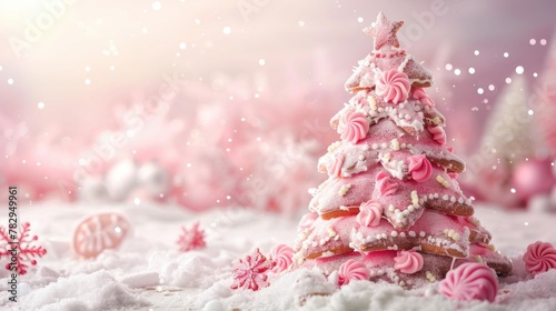 A festive Christmas tree made of pink and white icing. Perfect for holiday and winter themed designs