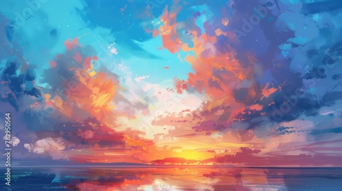 Real majestic sunrise sundown sky background with gentle colorful clouds without birds.