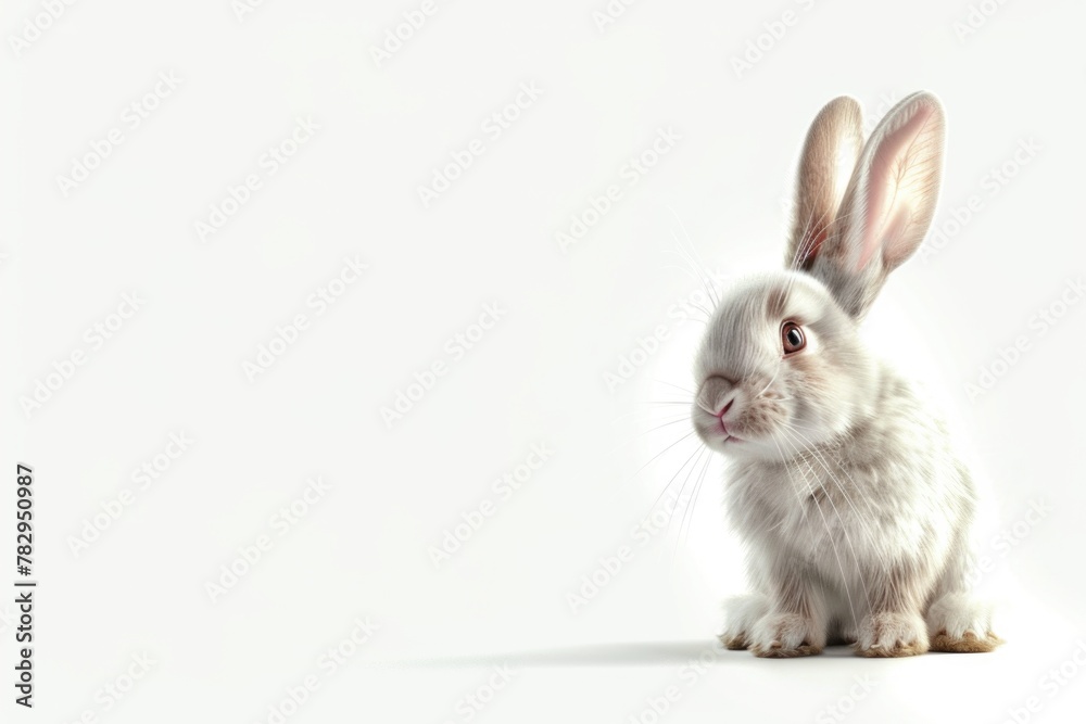 A white rabbit sitting on a white surface. Suitable for various projects A white rabbit sitting on a white surface. Suitable for various projects