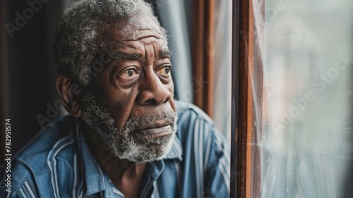 An older man looking out a window  suitable for various concepts and themes