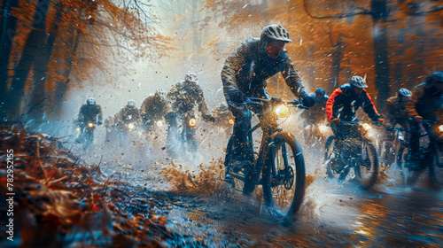 Bicycle racing on dirty road photo