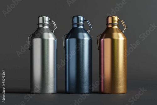 Fitness Mockup - 3D Realistic Render of Sports Stainless Bottles for Bike and Camping, Aluminium Background
