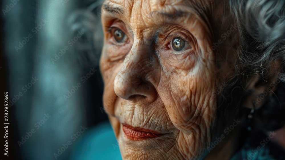 Detailed close up of an older woman's face, suitable for medical or beauty concepts
