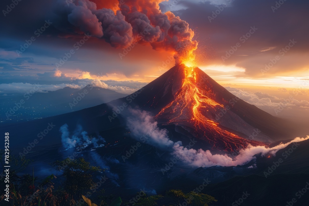 Fuego Volcano Erupting, stunning view from mountain: a fierce display of nature's power