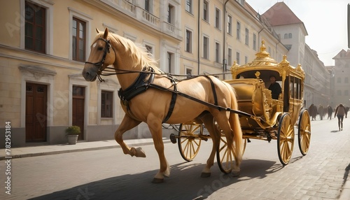A-Golden-Horse-Pulling-A-Carriage-Through-The-Stre- 2