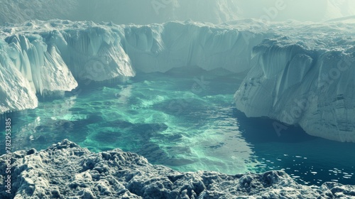 Mystical Frozen Waterfall Over Tranquil Alien Sea