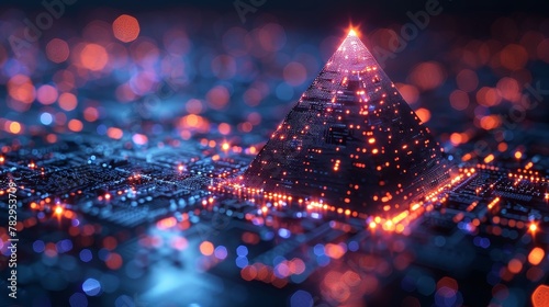 Blockchain fintech isometric concept. Cryptocurrency mining technology. Financial pyramid on the internet. Online block chain crypto exchange. Mining and digital money transaction. Big data photo