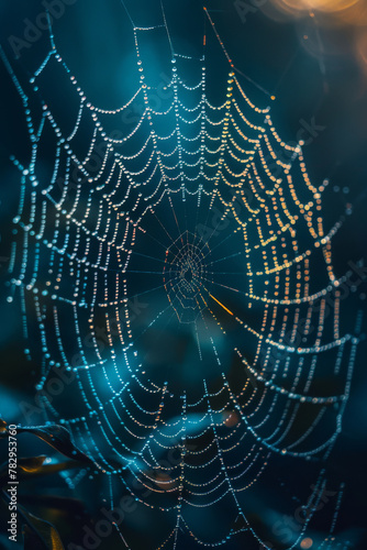 Dew-Kissed Spiderweb Glistening in Morning Light