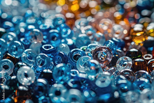 Detailed close up of colorful glass beads, ideal for jewelry design projects photo
