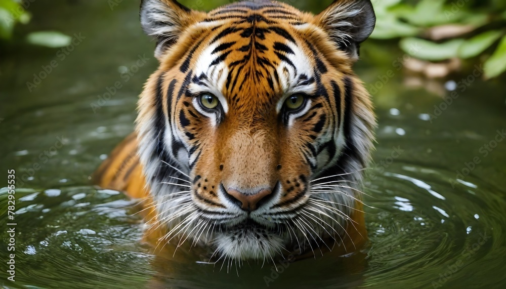 Intense Tiger Gazing from the Water