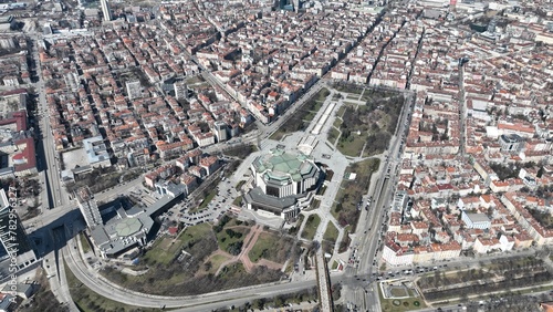 Aerial view of national palace of culture in the city of Sofia, capital of Bulgaria