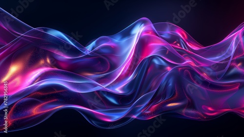 In motion dark gradient design element using abstract fluid 3d render holographic iridescent neon curved wave. Ideal for banners, backgrounds, wallpapers, covers, etc.