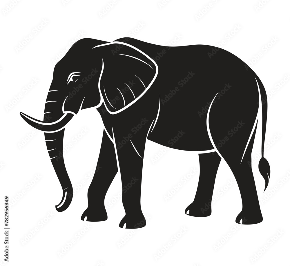 A silhouette elephant black and white logo vector clip art