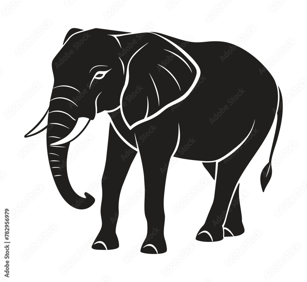 Fototapeta premium A silhouette elephant black and white logo vector clip art