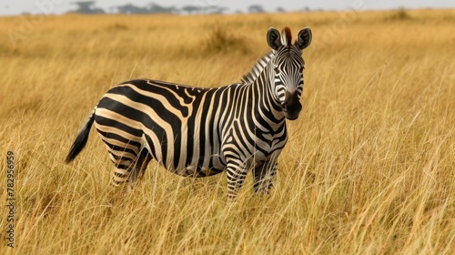 Zebra Blending into the African Grassland a Natural Camouflage in the Savanna Safari