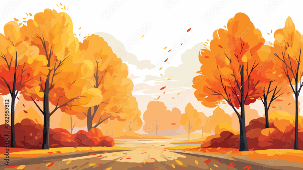 Autumn background Yellow red orange leaves and trees
