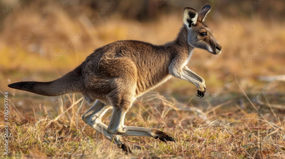 Kangaroo Hopping Across the Australian Outback Iconic Marsupial in Dynamic Motion