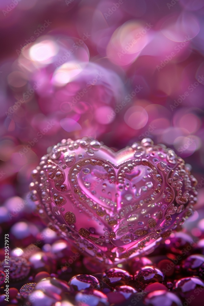 A heart shaped object placed on top of a pile of colorful beads. Ideal for Valentine's Day designs A heart shaped object placed on top of a pile of colorful beads. Ideal for Valentine's Day designs