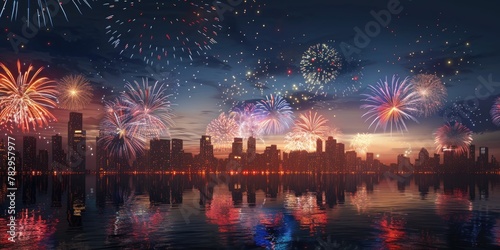 City skyline with colorful fireworks, perfect for celebrating special occasions