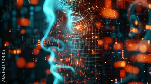 Digital head of Artificial Intelligence (AI). Deep learning concept. Hologram. 3D rendering © Zaleman