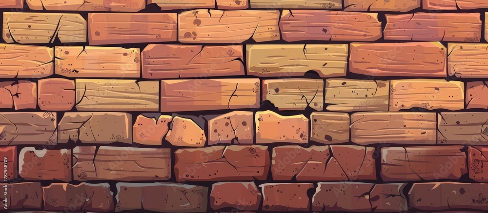 The illustration features a cartoon brick wall adorned with a plethora of wood elements, creating a unique and rustic look. The illustration features a cartoon brick wall adorned with a plethora of wood elements, creating a unique and rustic look.