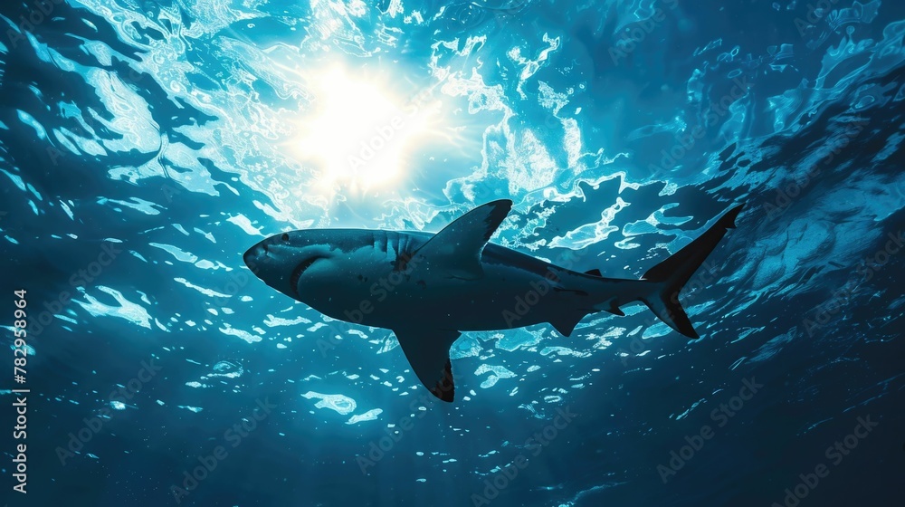 Obraz premium Shark Hunting in the Mysterious Depths of the Oceanic Abyss