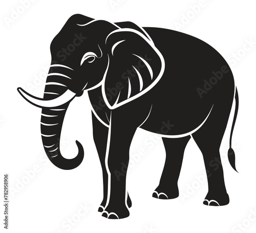 A silhouette elephant black and white logo vector clip art