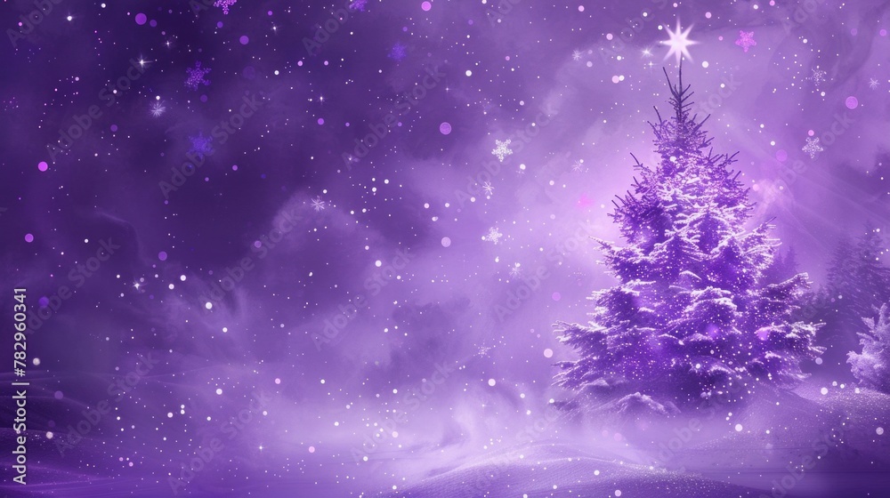 A vibrant purple Christmas tree standing in a serene snowy field. Perfect for holiday themed designs A vibrant purple Christmas tree standing in a serene snowy field. Perfect for holiday themed designs