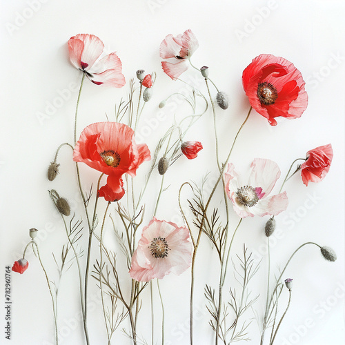 beautiful poppies on white background, studio light, isolated