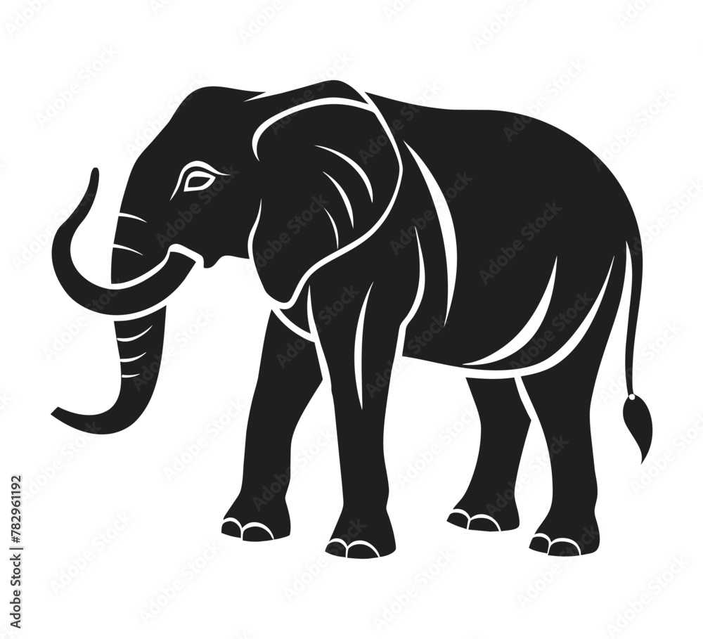 Obraz premium A silhouette elephant black and white logo vector clip art