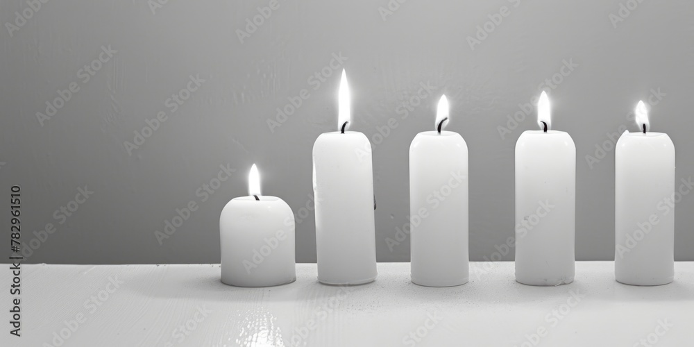 Group of white candles on a table, perfect for home decor Group of white candles on a table, perfect for home decor