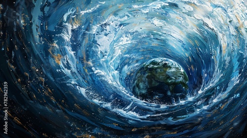 Climate Change  A 3D vector illustration of a globe surrounded by swirling hurricanes