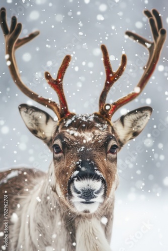 A close up image of a deer in the snow. Perfect for winter themes