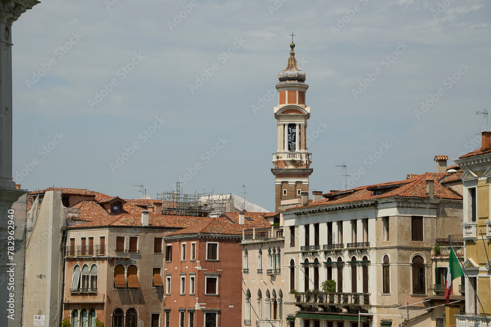 Baroque bell tower of the Church of the Holy Apostles of Christ in Venice, Italy