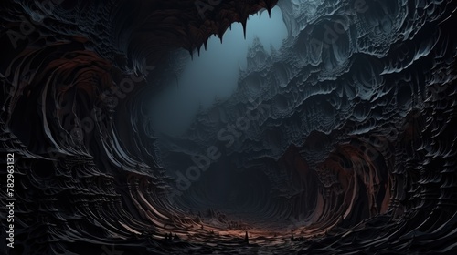 Mysterious Fractal Cave Landscape in Monochrome Tones photo
