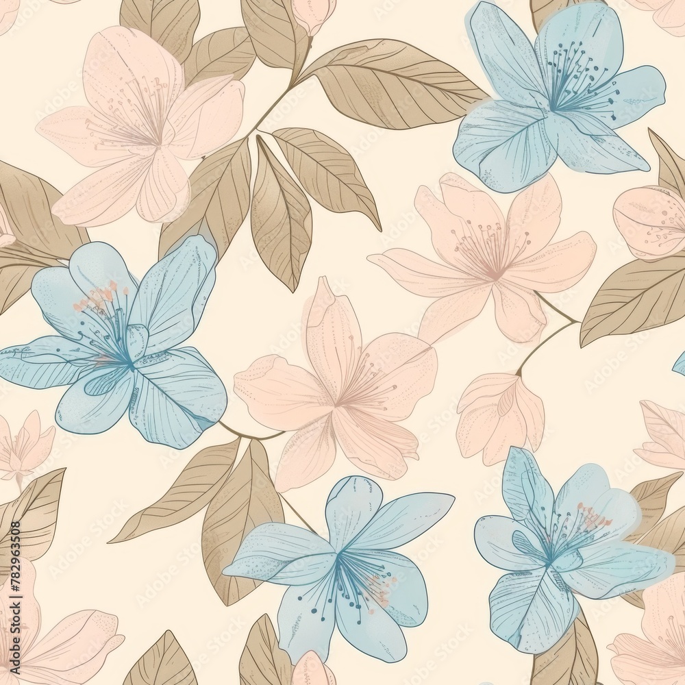 Elegant Pastel Floral Pattern with Delicate Pink and Blue Flowers
