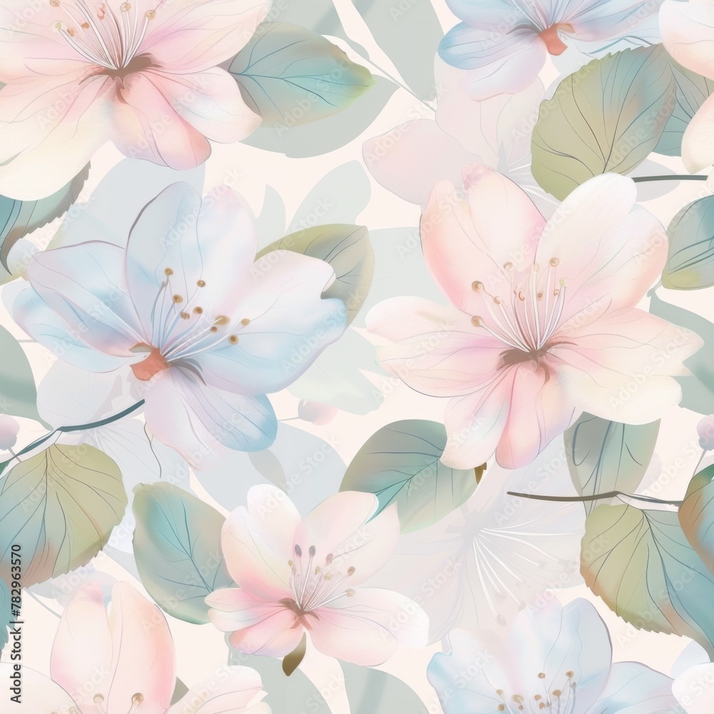 Elegant Pastel Floral Pattern with Blossoming Spring Flowers