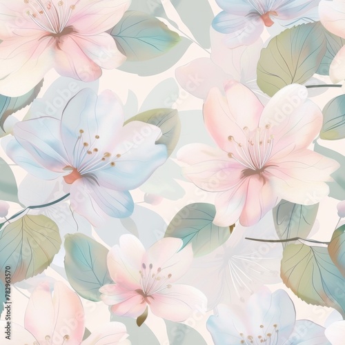 Elegant Pastel Floral Pattern with Blossoming Spring Flowers © Oksana Smyshliaeva