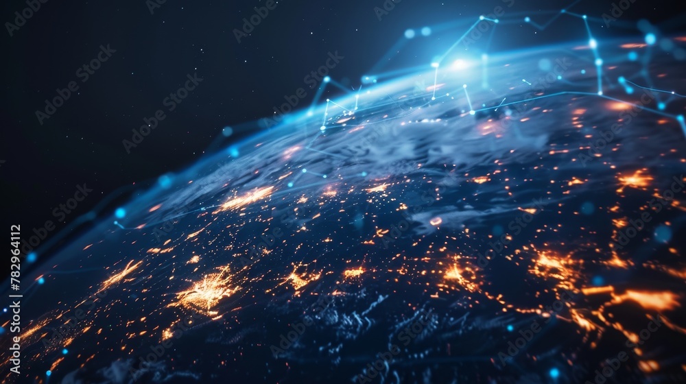 Global Connectivity: A 3D vector illustration of a globe with glowing network dots spread across its surface Global Connectivity: A 3D vector illustration of a globe with glowing network dots spread across its surface