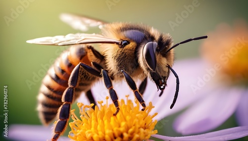 Eine Wespe im Close-up landet auf einer Blume. Detailreiche Nahaufnahme zeigt die Schönheit und Anmut der Natur. photo